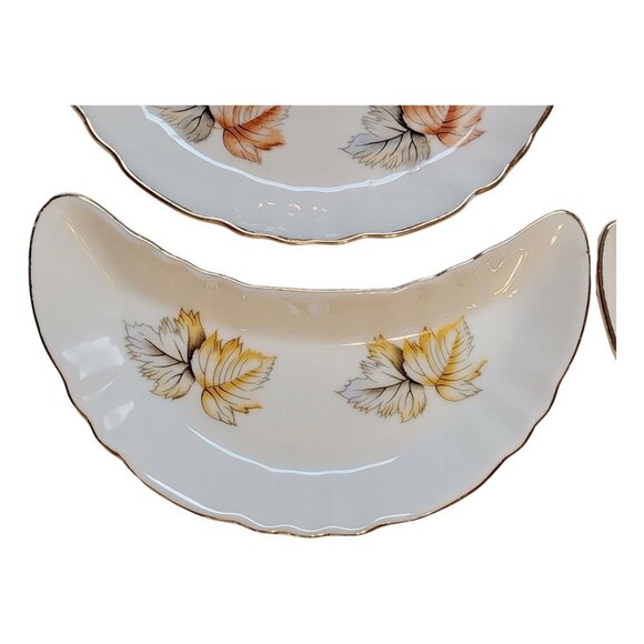 SET of 6 CMI CHADWICK Vintage 1/2 MOON CRESCENT DISHES Maple Leaf Flowers JAPAN - Picture 4 of 16